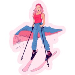 Girl Goes Skiing Pink Sticker