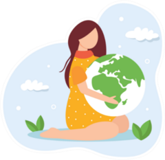 Girl Holding Earth Nature Sticker