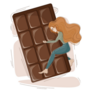 Girl Hugging Huge Dark Chocolate Bar Illustration Sticker
