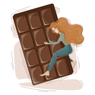 Girl Hugging Huge Dark Chocolate Bar Illustration Sticker
