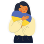 Girl Hugs A Heart Of Ukraine Flag Sticker