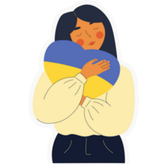 Girl Hugs A Heart Of Ukraine Flag Sticker