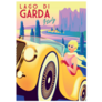 Girl In A Retro Car With Lake Italy Travel Sticker