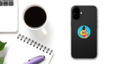 Girl In Swim Float Sticker on a Phone (New) example