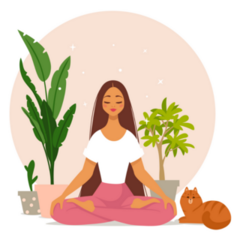 Girl In Yoga Lotus Pose With Cute Cat Sticker