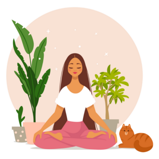 Girl In Yoga Lotus Pose With Cute Cat Sticker