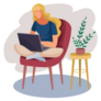 Girl Is Sitting Cross-legged Working On A Laptop From Home Sticker