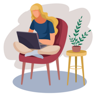Girl Is Sitting Cross-legged Working On A Laptop From Home Sticker