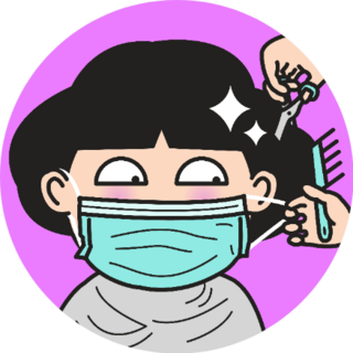 Girl Is Wearing A Face Mask Getting Haircut On Purple Sticker