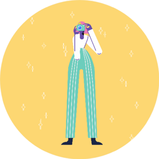 Girl Photographer Takes A Photo Abstract Cartoon Sticker