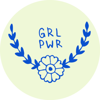 Girl Power Blue Floral Lettering Sticker