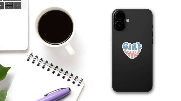 Girl Power Heart Typography Sticker on a Phone (New) example