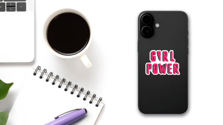 Girl Power With Lightning Sticker on a Phone (New) example