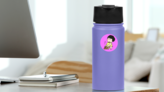 Girl Saving Donuts In Her Dress Sticker on a Water Bottle (New) example