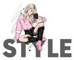 Girl Sitting In A Stylish Inscription Sticker