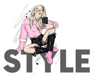 Girl Sitting In A Stylish Inscription Sticker