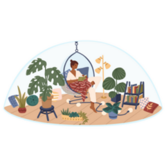 Girl Sitting In Comfortable Hanging Chair in Indoor Garden Sticker