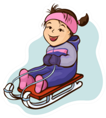 Girl Sledding, Cartoon Character Colorful Sticker