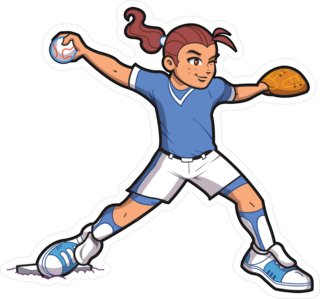 Girl Softball Baseball Pitcher With Ponytail Sticker
