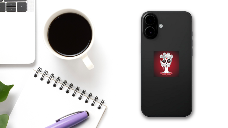 Girl With Make Up For Day Of Dead Sticker on a Phone (New) example
