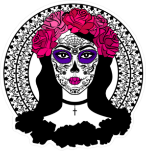 Girl With Sugar Skull Makeup and Roses Sticker