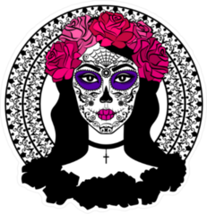 Girl With Sugar Skull Makeup and Roses Sticker