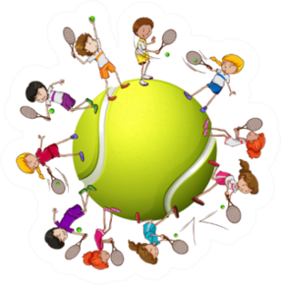 Girls And Boys Playing Tennis Illustration Sticker
