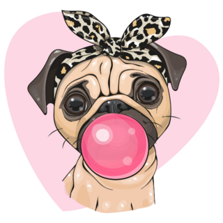 Girly Pug Bubble Gum Sticker
