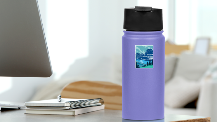 Glacier National Park And Kintla Lake In Montana Sticker on a Water Bottle (New) example