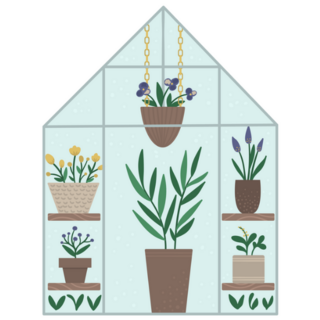 Glass Greenhouse with Potted Plants and Flowers Sticker