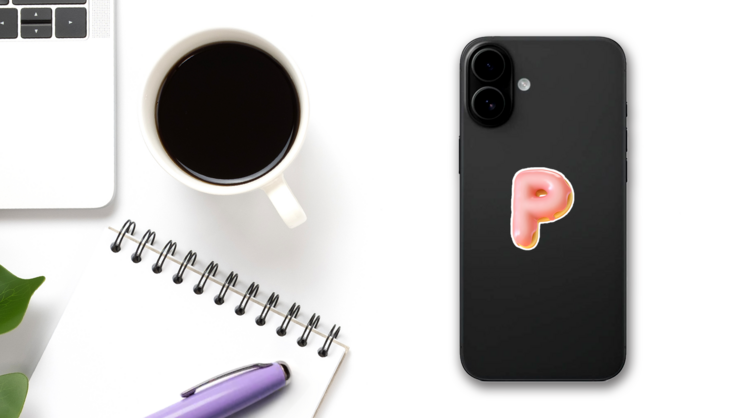 Glazed Donut Font Letter P Sticker on a Phone (New) example