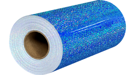 Roll of blue glitter vinyl.