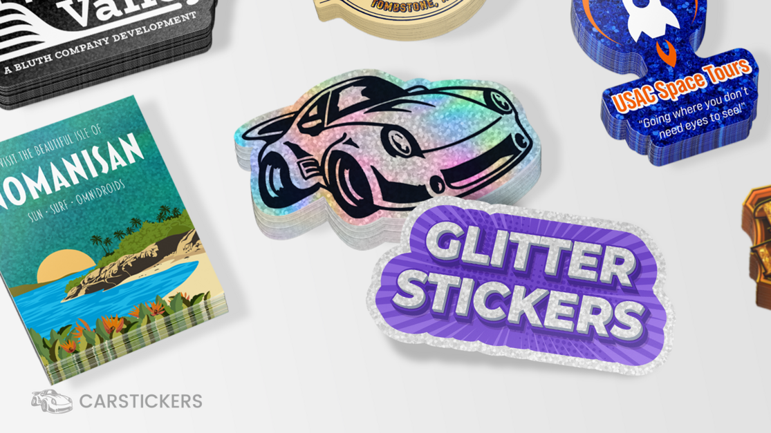 Custom Glitter Stickers Printed on Sparkle Vinyl