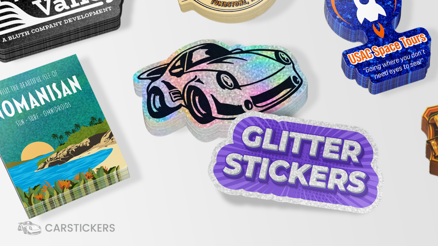 Custom Glitter Stickers Printed on Sparkle Vinyl