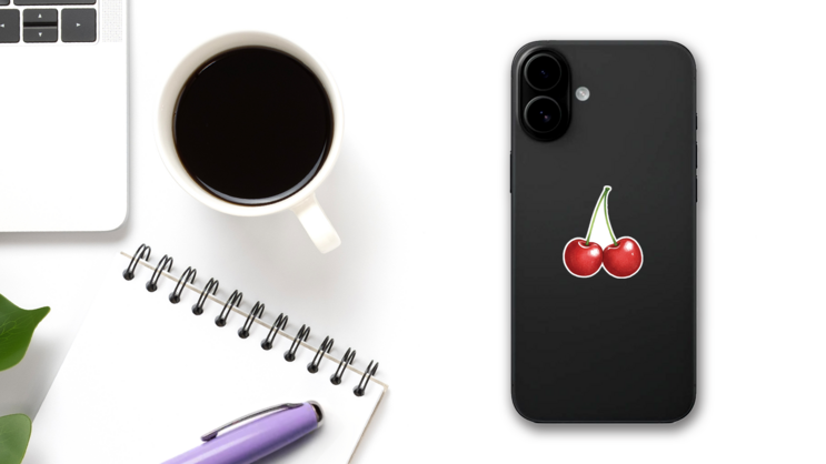 Glossy Cherries Sticker on a Phone (New) example