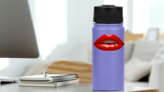 Glossy Female Red Lips Sticker on a Water Bottle (New) example