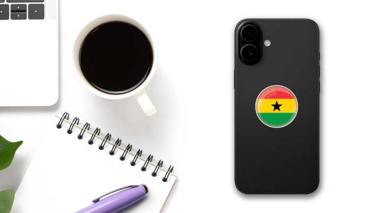 Glossy Ghana Flag Sticker on a Phone (New) example
