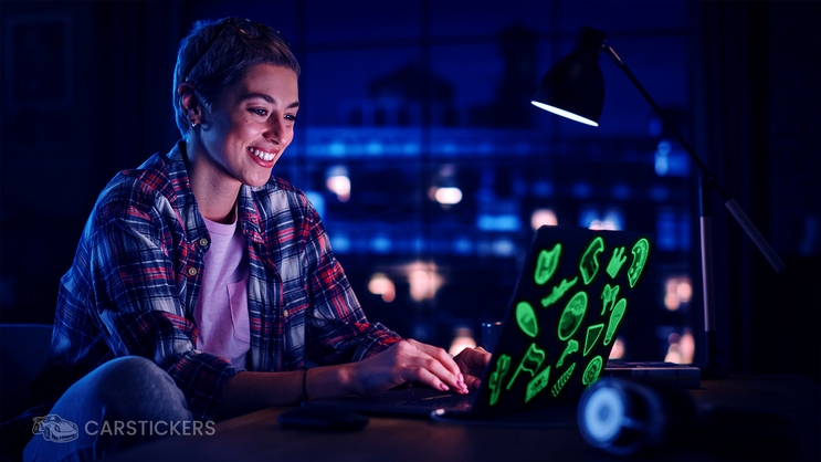 DJ booth with custom glow in the dark sticker