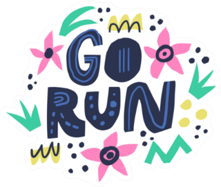 Go Run Hand Drawn Lettering In Floral Circle Frame Sticker