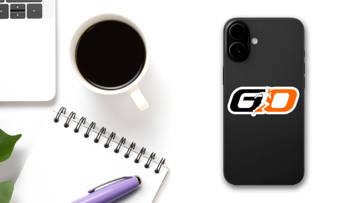 GO Running Marathon Logo Sticker on a Phone (New) example