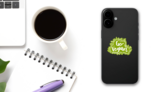 Go Vegan Green Doodle Plant Sticker on a Phone (New) example