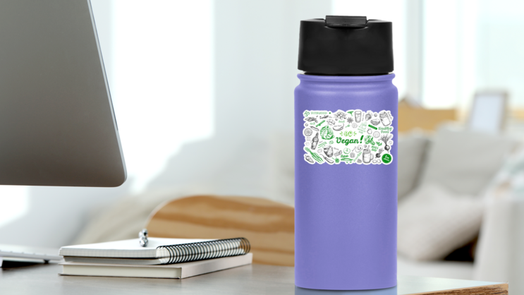 Go Vegan With Healthy Food Doodles on a Water Bottle (New) example