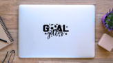 Goal Getter Sport Saying Soccer Ball Sticker on a Laptop (New) example