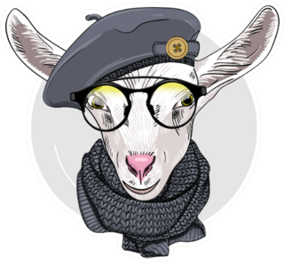 Goat With Glasses, Grey Beret And Knitted Scarf Sticker