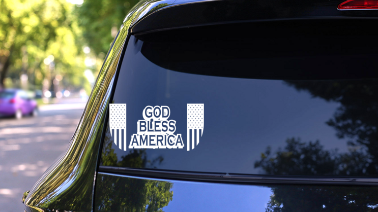 God Bless America With American Flags Sticker on a Rear Car Window (New) example