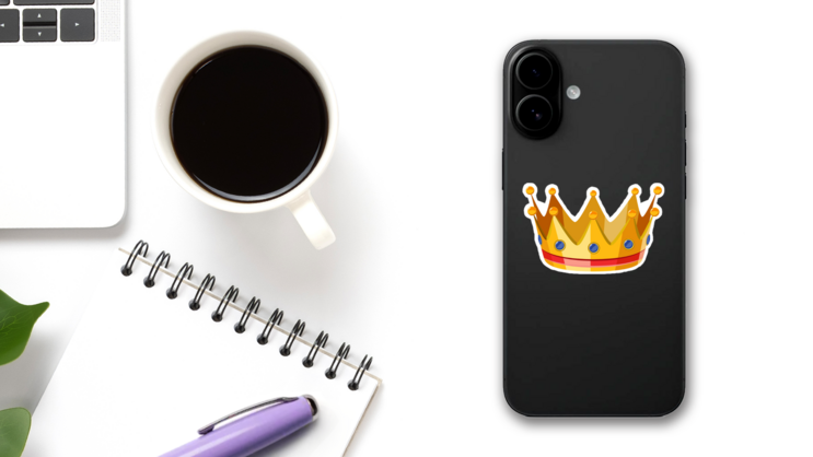 Gold and Red Crown Sticker on a Phone (New) example