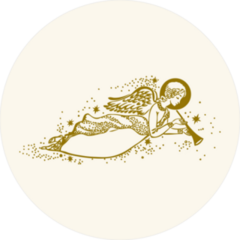 Gold Angel With The Trumpet Flying In The Clouds Sticker