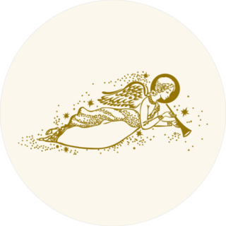 Gold Angel With The Trumpet Flying In The Clouds Sticker