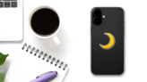 Gold Crescent Moon Sticker on a Phone (New) example