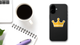Gold Crown Icon Logo Sticker on a Phone (New) example